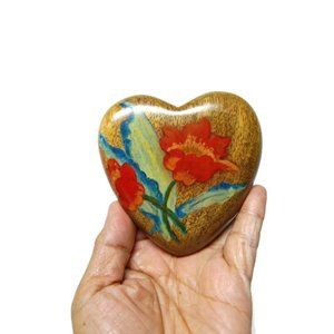 90s flower painted flower heart wood paperweight